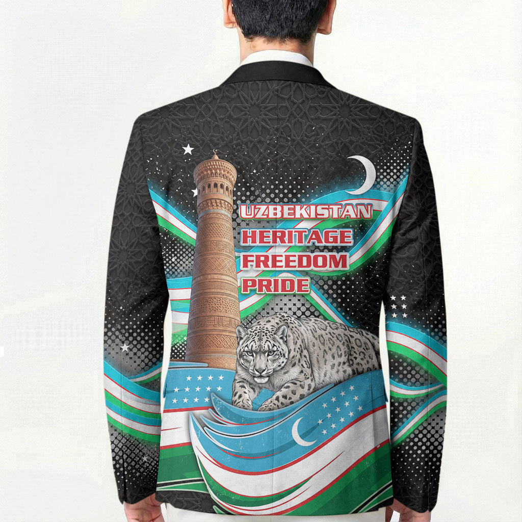 Uzbekistan Independence Day Blazer Freedom Snow Leopard Minaret Architecture Flag