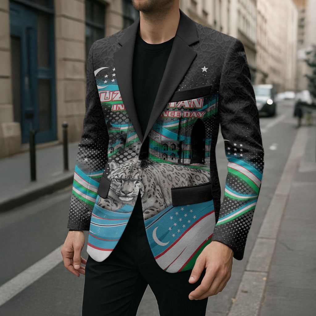 Uzbekistan Independence Day Blazer Freedom Snow Leopard Minaret Architecture Flag