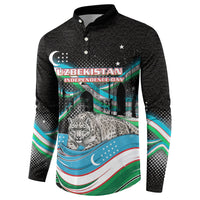 Uzbekistan Independence Day Button Sweatshirt Freedom Snow Leopard Minaret Architecture Flag