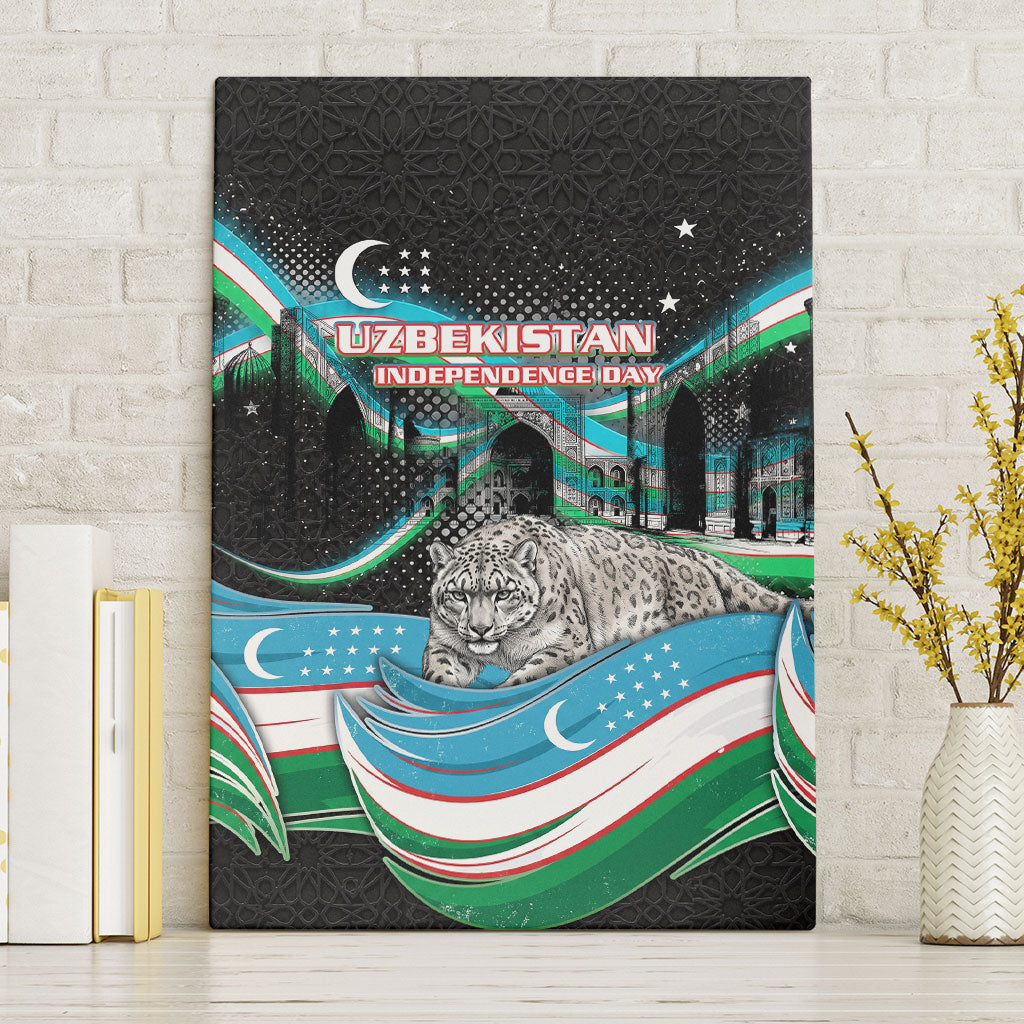 Uzbekistan Independence Day Canvas Wall Art Freedom Snow Leopard Minaret Architecture Flag