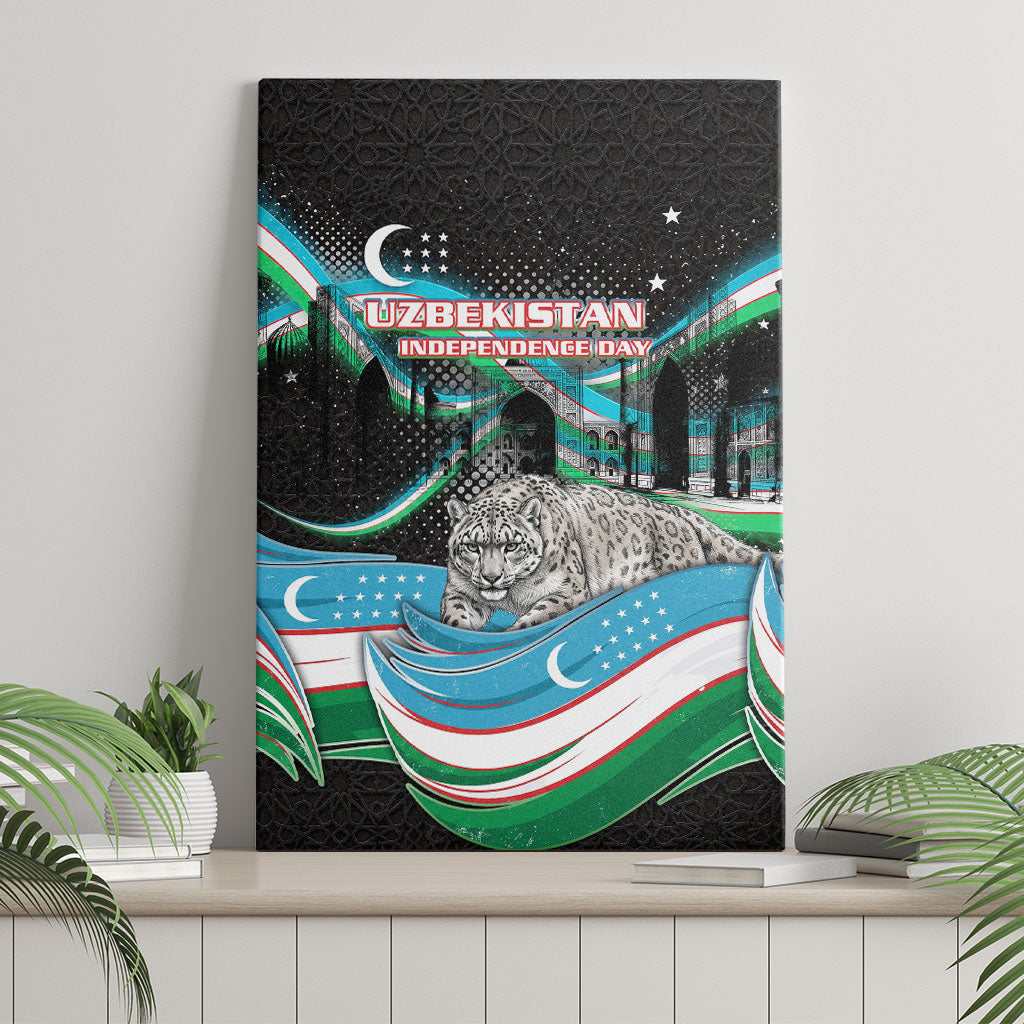 Uzbekistan Independence Day Canvas Wall Art Freedom Snow Leopard Minaret Architecture Flag