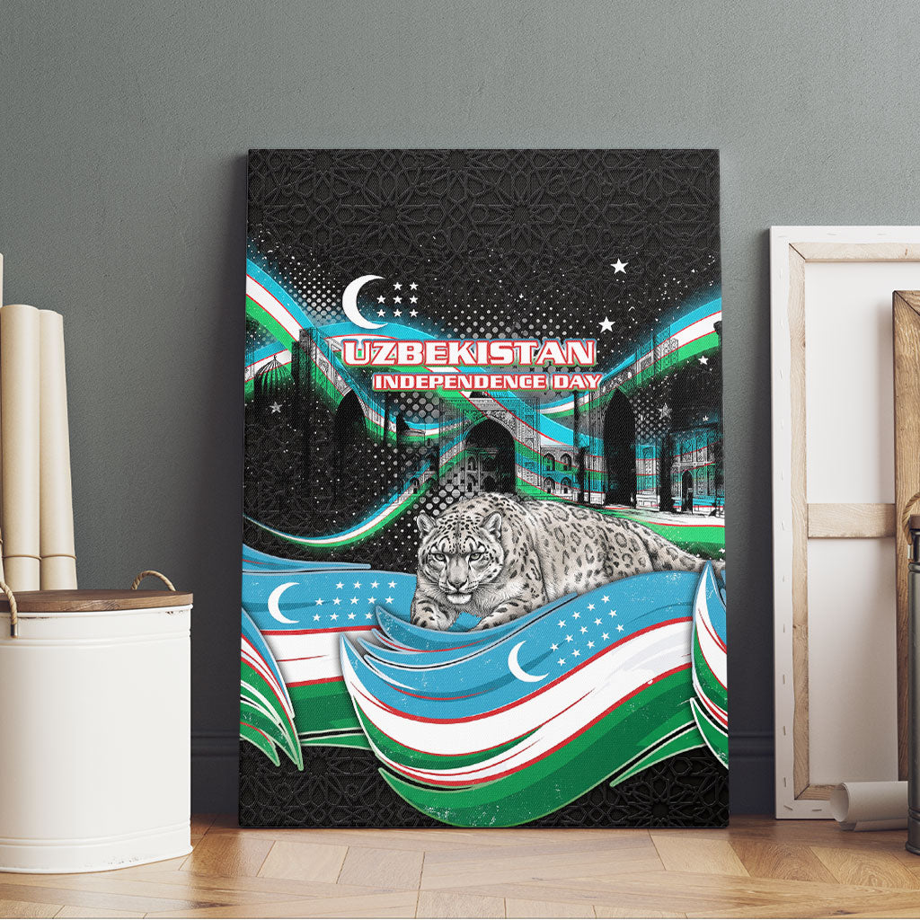 Uzbekistan Independence Day Canvas Wall Art Freedom Snow Leopard Minaret Architecture Flag