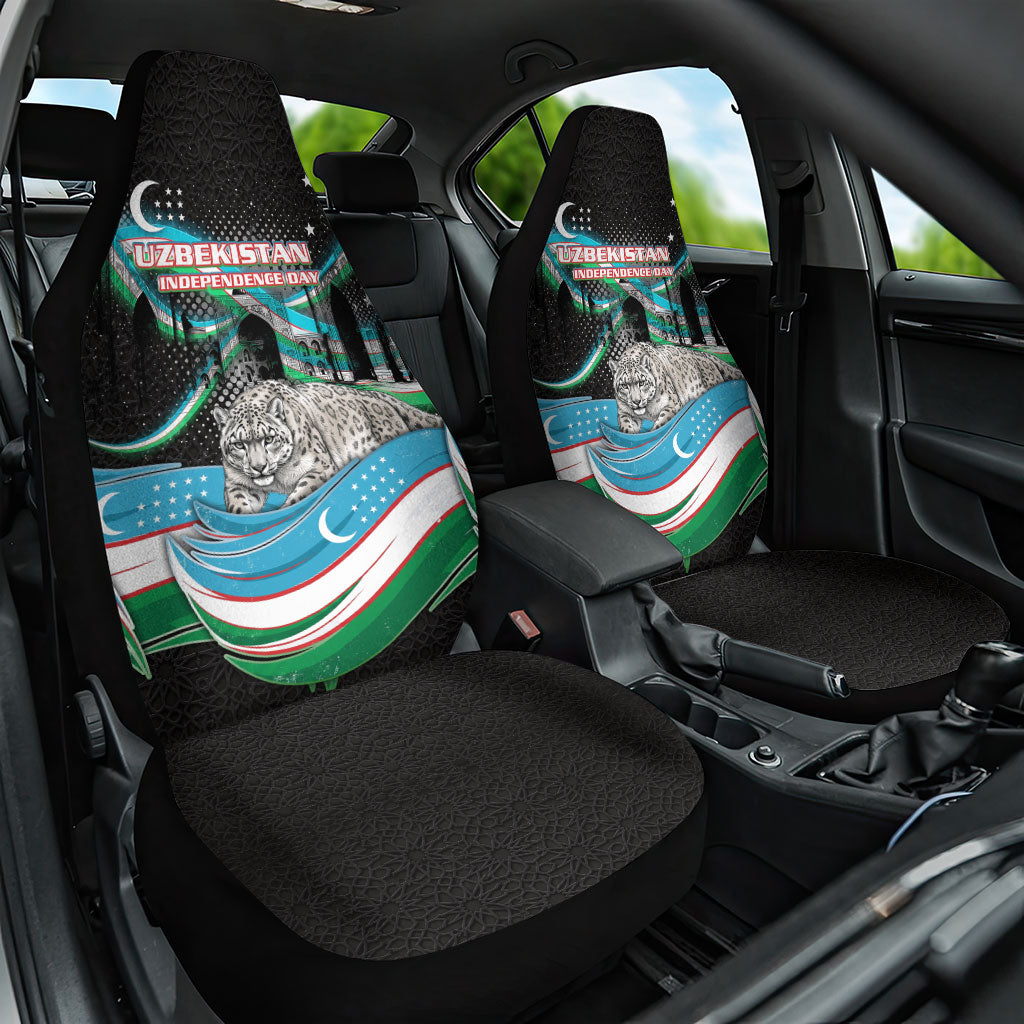 Uzbekistan Independence Day Car Seat Cover Freedom Snow Leopard Minaret Architecture Flag