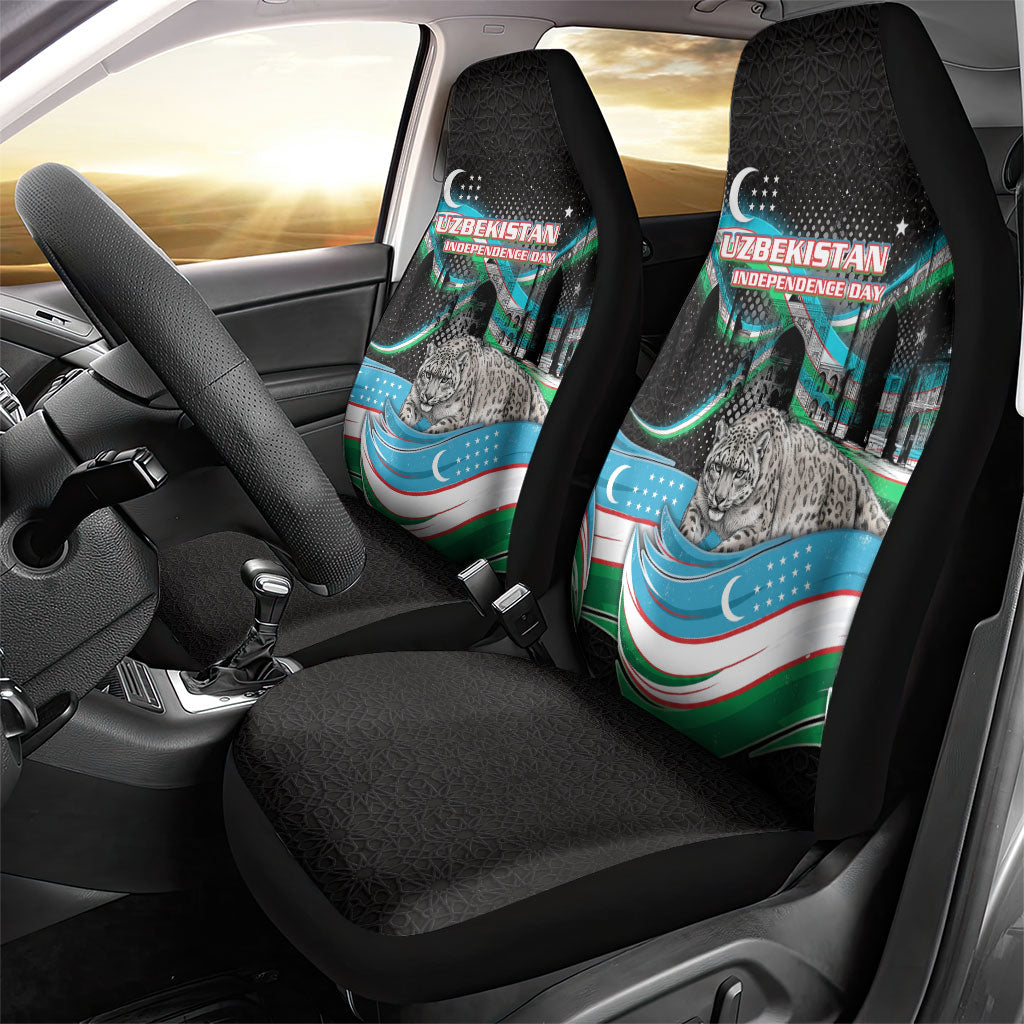 Uzbekistan Independence Day Car Seat Cover Freedom Snow Leopard Minaret Architecture Flag