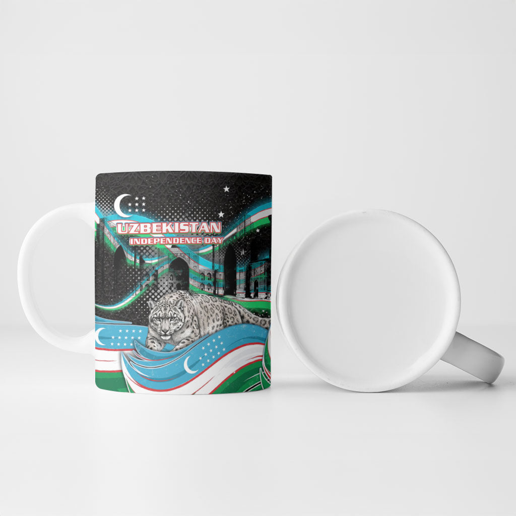 Uzbekistan Independence Day Ceramic Mug Freedom Snow Leopard Minaret Architecture Flag