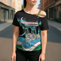 Uzbekistan Independence Day Cross Shoulder Shirt Freedom Snow Leopard Minaret Architecture Flag