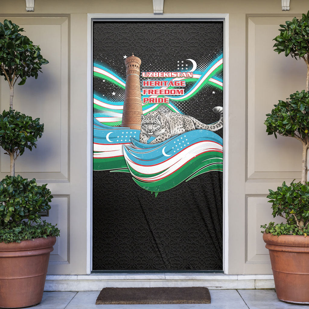 Uzbekistan Independence Day Door Cover Freedom Snow Leopard Minaret Architecture Flag