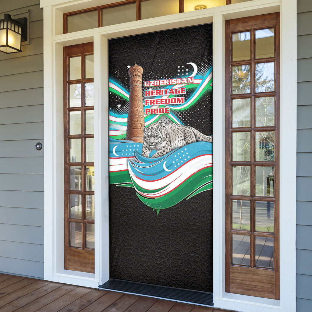 Uzbekistan Independence Day Door Cover Freedom Snow Leopard Minaret Architecture Flag