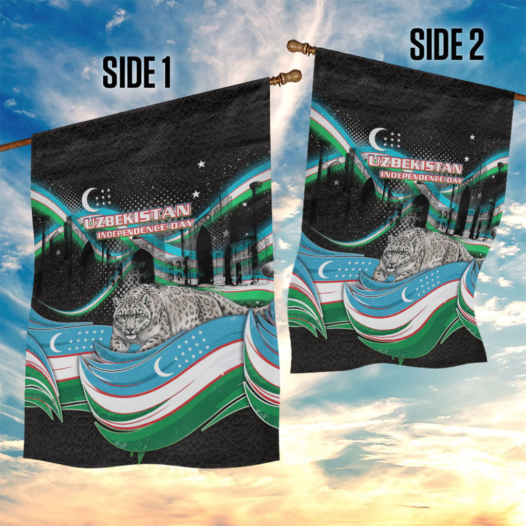 Uzbekistan Independence Day Garden Flag Freedom Snow Leopard Minaret Architecture Flag
