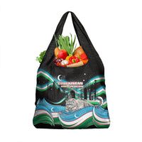 Uzbekistan Independence Day Grocery Bag Freedom Snow Leopard Minaret Architecture Flag