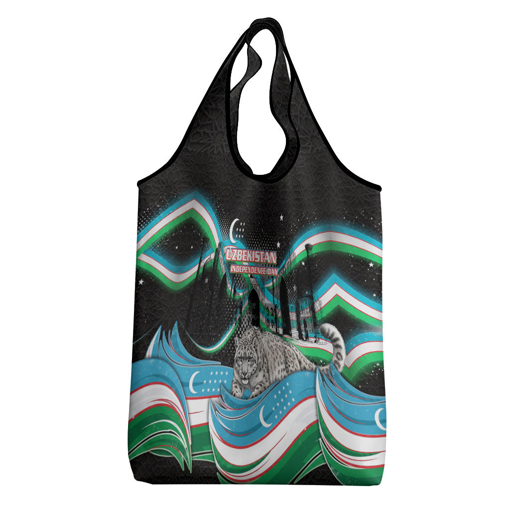 Uzbekistan Independence Day Grocery Bag Freedom Snow Leopard Minaret Architecture Flag