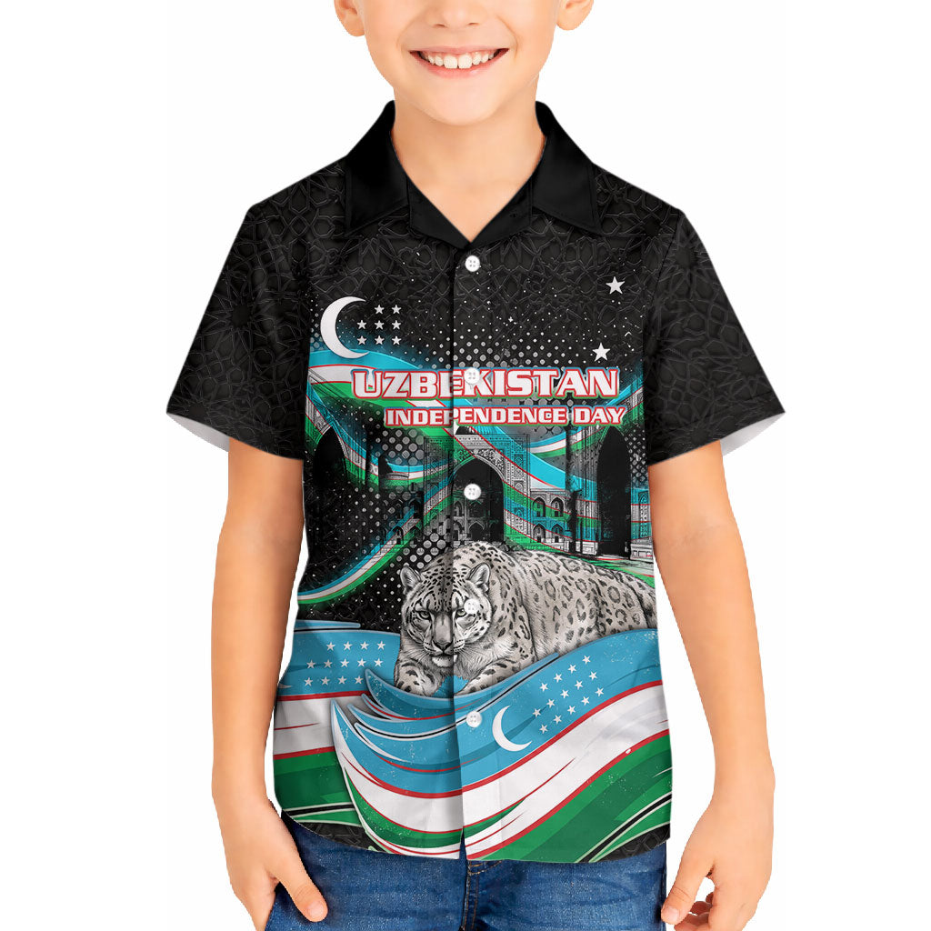 Uzbekistan Independence Day Hawaiian Shirt Freedom Snow Leopard Minaret Architecture Flag