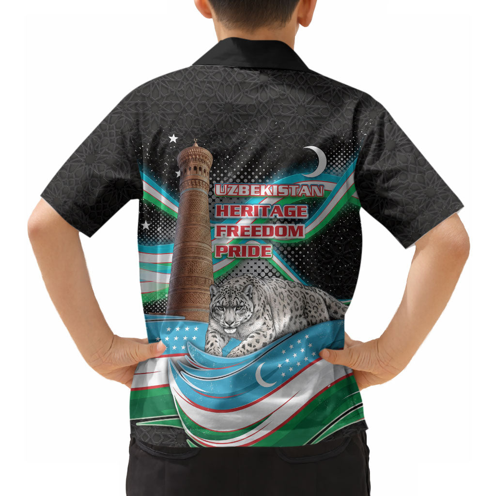 Uzbekistan Independence Day Hawaiian Shirt Freedom Snow Leopard Minaret Architecture Flag