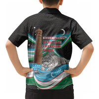 Uzbekistan Independence Day Hawaiian Shirt Freedom Snow Leopard Minaret Architecture Flag