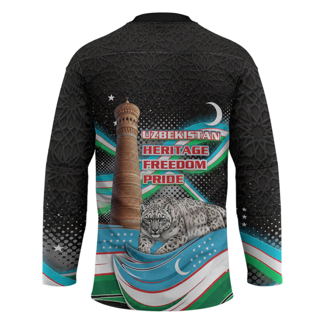 Uzbekistan Independence Day Hockey Jersey Freedom Snow Leopard Minaret Architecture Flag