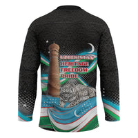 Uzbekistan Independence Day Hockey Jersey Freedom Snow Leopard Minaret Architecture Flag