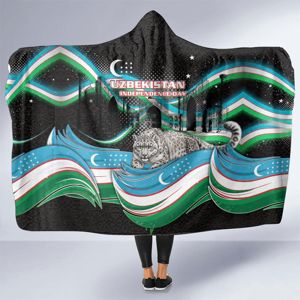 Uzbekistan Independence Day Hooded Blanket Freedom Snow Leopard Minaret Architecture Flag