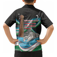 Uzbekistan Independence Day Kid Hawaiian Shirt Freedom Snow Leopard Minaret Architecture Flag