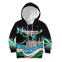 Uzbekistan Independence Day Kid Hoodie Freedom Snow Leopard Minaret Architecture Flag
