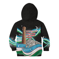 Uzbekistan Independence Day Kid Hoodie Freedom Snow Leopard Minaret Architecture Flag