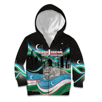 Uzbekistan Independence Day Kid Hoodie Freedom Snow Leopard Minaret Architecture Flag