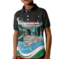 Uzbekistan Independence Day Kid Polo Shirt Freedom Snow Leopard Minaret Architecture Flag