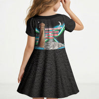 Uzbekistan Independence Day Kid Short Sleeve Dress Freedom Snow Leopard Minaret Architecture Flag