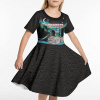 Uzbekistan Independence Day Kid Short Sleeve Dress Freedom Snow Leopard Minaret Architecture Flag