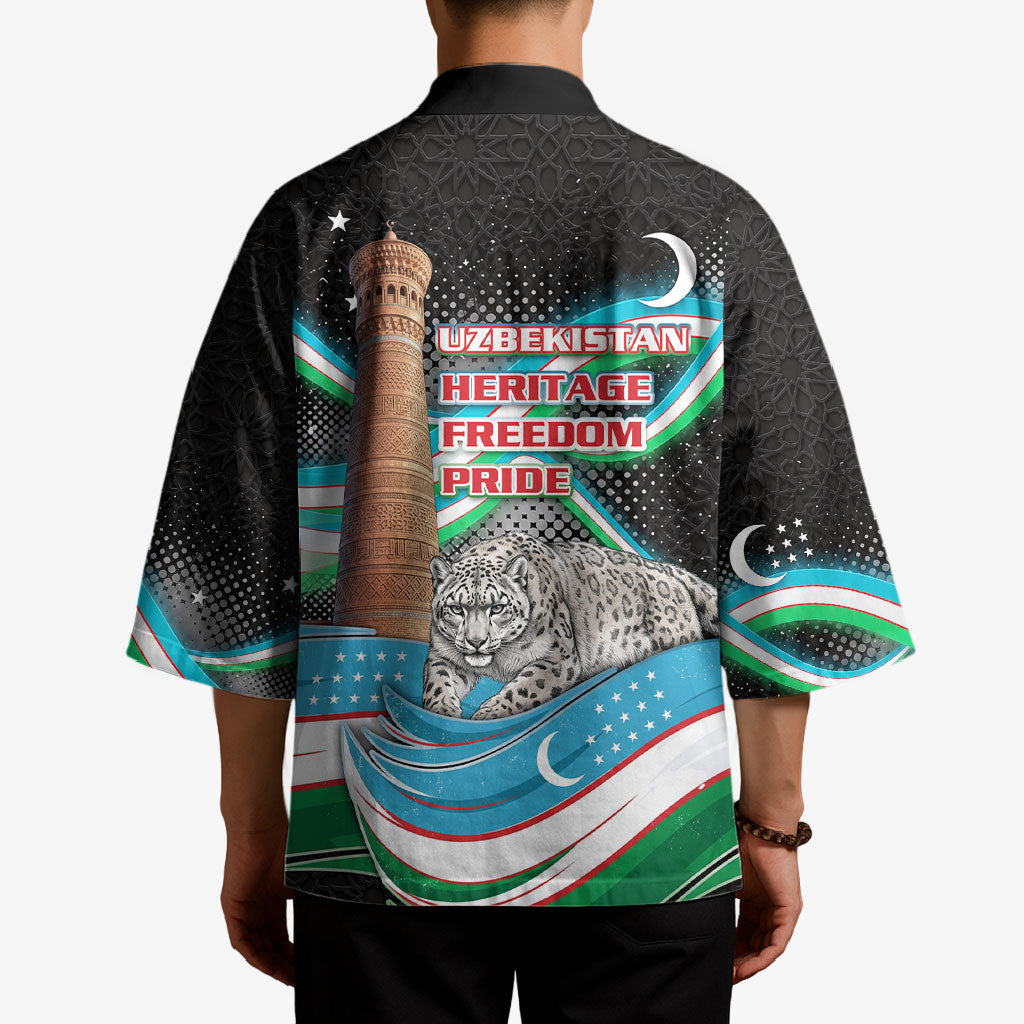 Uzbekistan Independence Day Kimono Freedom Snow Leopard Minaret Architecture Flag