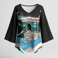 Uzbekistan Independence Day Kimono Sleeve Blouse Freedom Snow Leopard Minaret Architecture Flag
