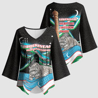 Uzbekistan Independence Day Kimono Sleeve Blouse Freedom Snow Leopard Minaret Architecture Flag
