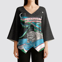 Uzbekistan Independence Day Kimono Sleeve Blouse Freedom Snow Leopard Minaret Architecture Flag