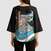 Uzbekistan Independence Day Kimono Sleeve Blouse Freedom Snow Leopard Minaret Architecture Flag