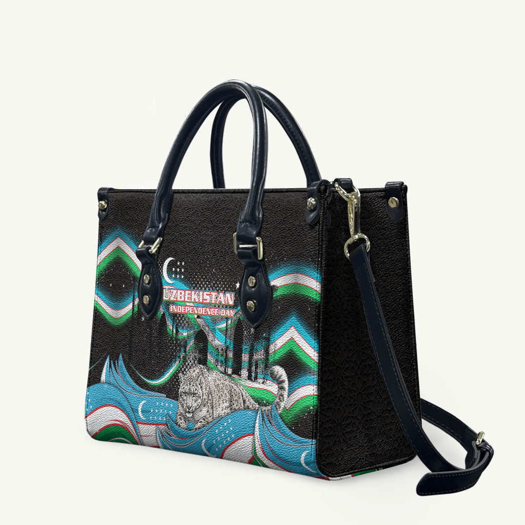 Uzbekistan Independence Day Leather Bag Freedom Snow Leopard Minaret Architecture Flag