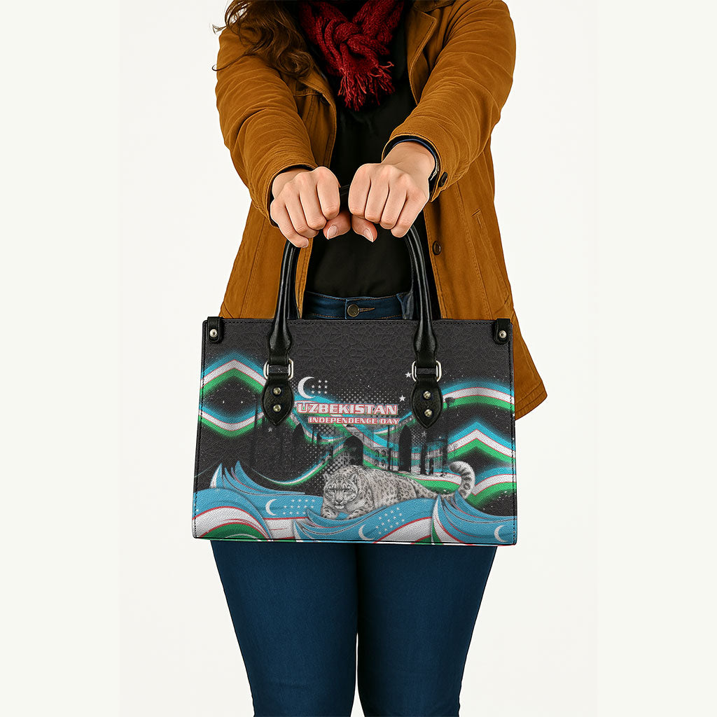Uzbekistan Independence Day Leather Bag Freedom Snow Leopard Minaret Architecture Flag
