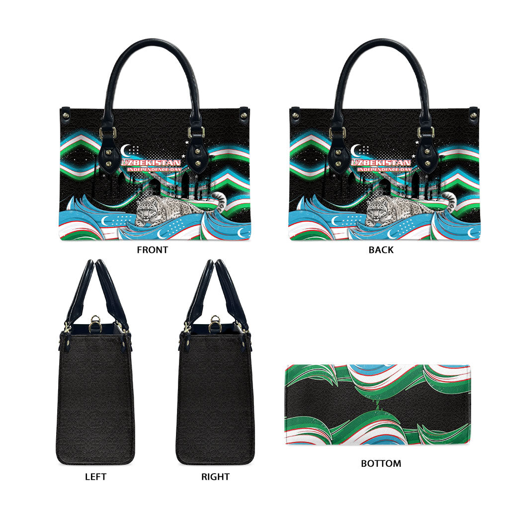 Uzbekistan Independence Day Leather Bag Freedom Snow Leopard Minaret Architecture Flag