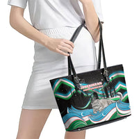 Uzbekistan Independence Day Leather Tote Bag Freedom Snow Leopard Minaret Architecture Flag