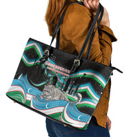 Uzbekistan Independence Day Leather Tote Bag Freedom Snow Leopard Minaret Architecture Flag
