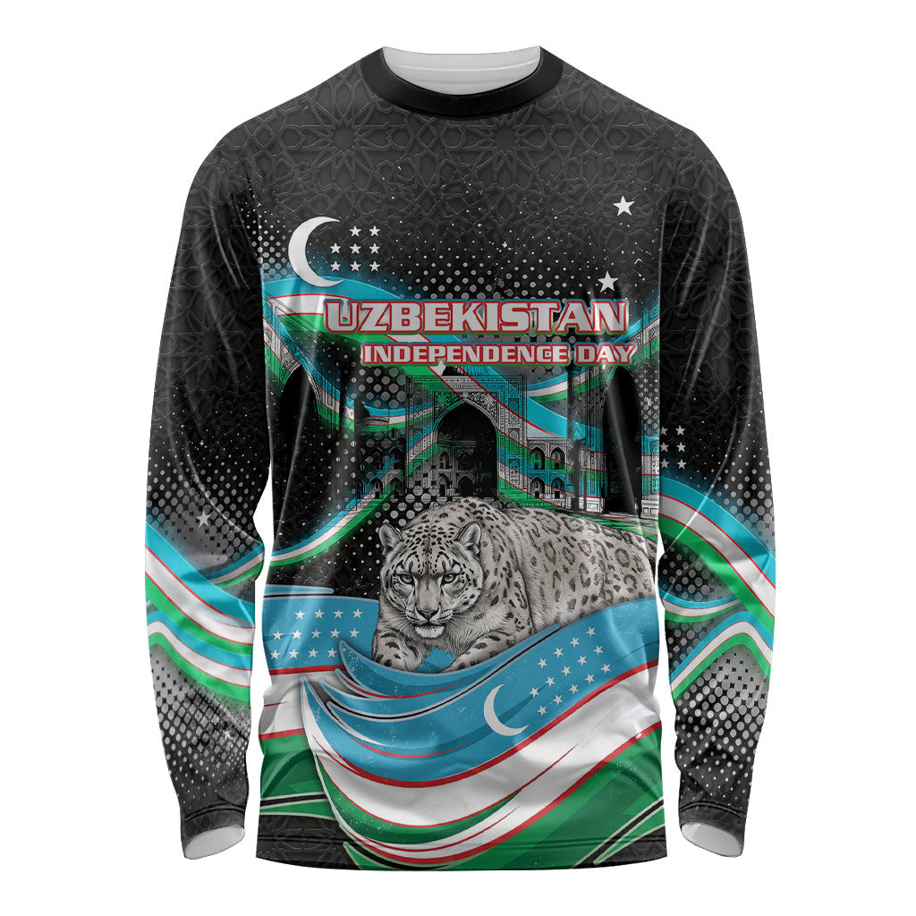 Uzbekistan Independence Day Long Sleeve Shirt Freedom Snow Leopard Minaret Architecture Flag