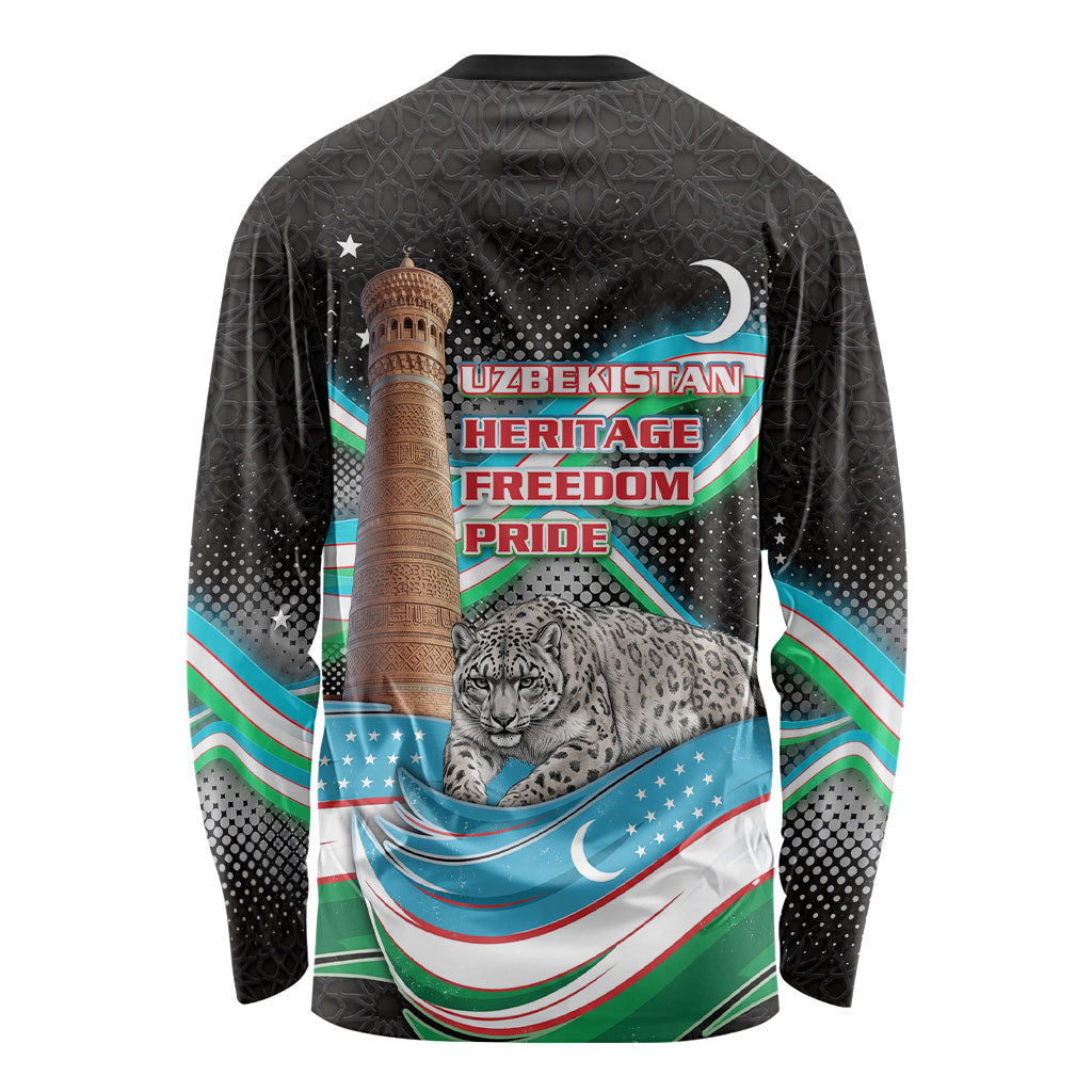 Uzbekistan Independence Day Long Sleeve Shirt Freedom Snow Leopard Minaret Architecture Flag