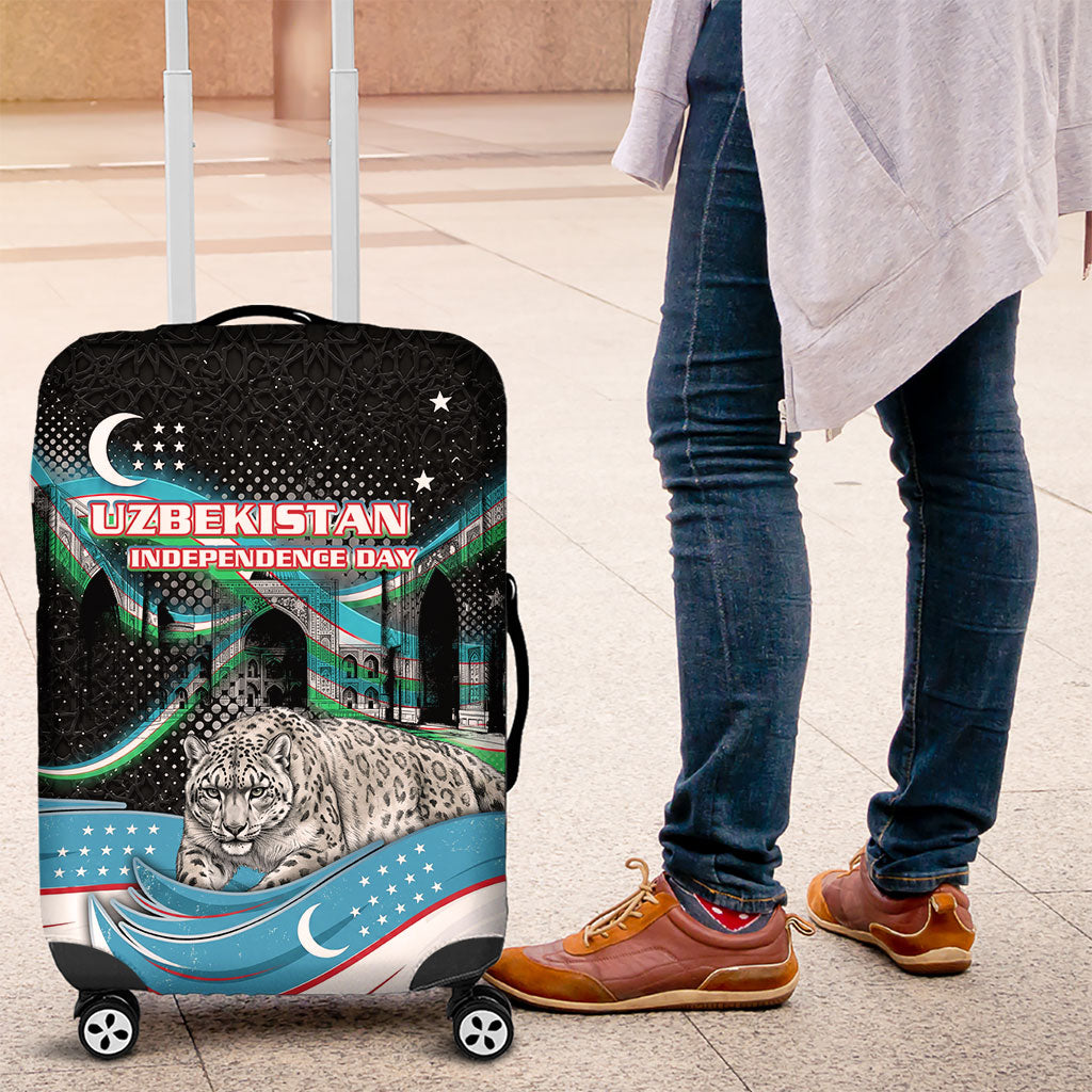 Uzbekistan Independence Day Luggage Cover Freedom Snow Leopard Minaret Architecture Flag