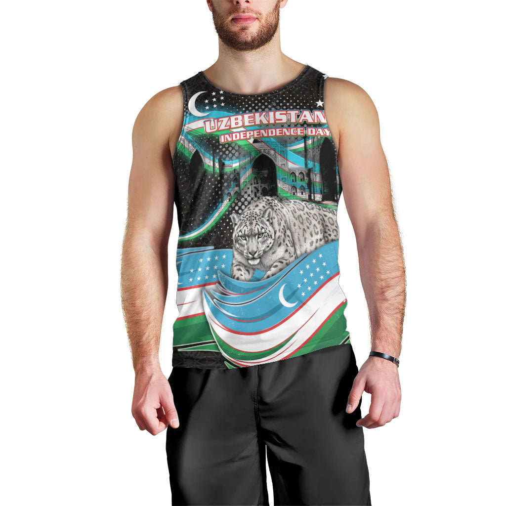 Uzbekistan Independence Day Men Tank Top Freedom Snow Leopard Minaret Architecture Flag