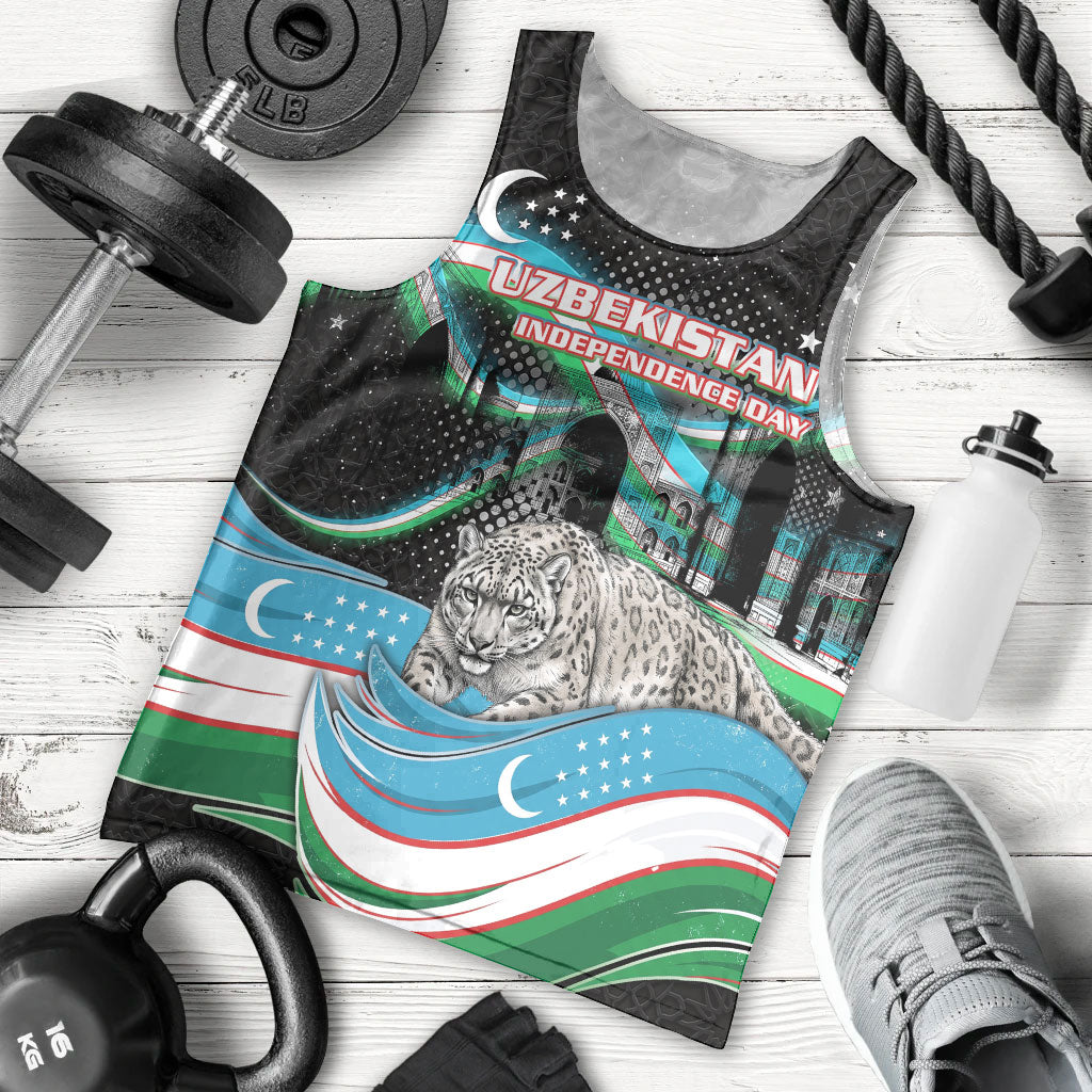 Uzbekistan Independence Day Men Tank Top Freedom Snow Leopard Minaret Architecture Flag