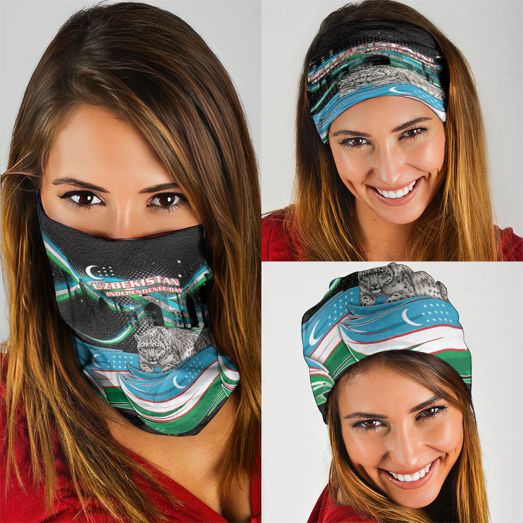 Uzbekistan Independence Day Neck Gaiter Freedom Snow Leopard Minaret Architecture Flag
