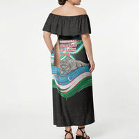Uzbekistan Independence Day Off Shoulder Maxi Dress Freedom Snow Leopard Minaret Architecture Flag