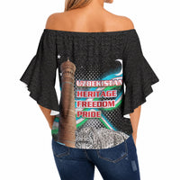 Uzbekistan Independence Day Off Shoulder Wrap Waist Top Freedom Snow Leopard Minaret Architecture Flag