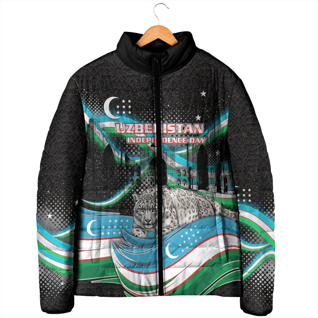 Uzbekistan Independence Day Padded Jacket Freedom Snow Leopard Minaret Architecture Flag