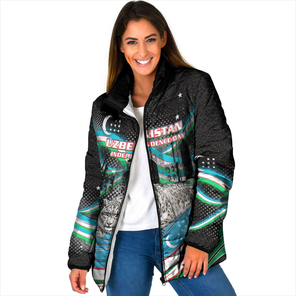 Uzbekistan Independence Day Padded Jacket Freedom Snow Leopard Minaret Architecture Flag