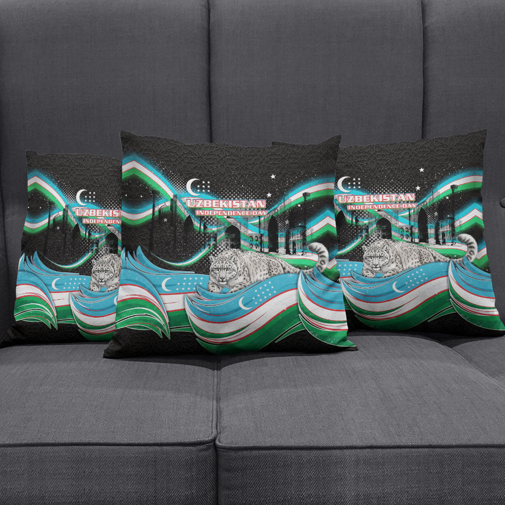 Uzbekistan Independence Day Pillow Cover Freedom Snow Leopard Minaret Architecture Flag