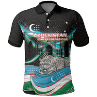 Uzbekistan Independence Day Polo Shirt Freedom Snow Leopard Minaret Architecture Flag